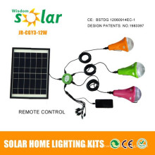 12W vente chaude système de d’éclairage solaire, lampes solaires pour un usage intérieur, kit d’éclairage solaire